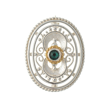 Brosche 925 Silber Trachtenschmuck Zirkonia dunkelgrün