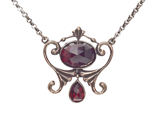 Collier Granat 925 Silber patiniert