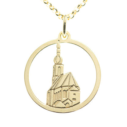 Anhänger Ramsauer Kirche St. Sebastian 925 Silber vergoldet mit Kette 45 cm