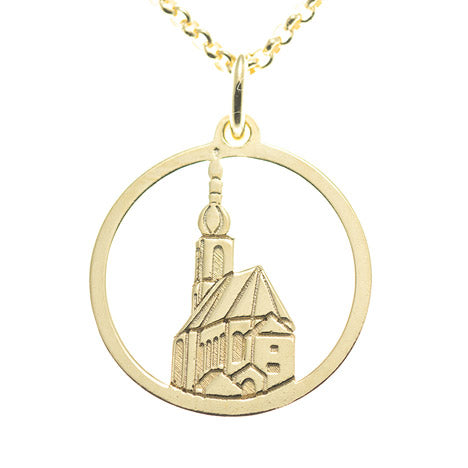 Anhänger Ramsauer Kirche St. Sebastian 925 Silber vergoldet mit Kette 45 cm
