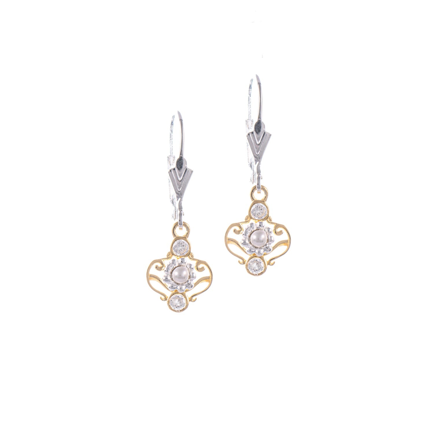 Ohrringe 925 Silber teilvergoldet Zirkonia weiss Perle