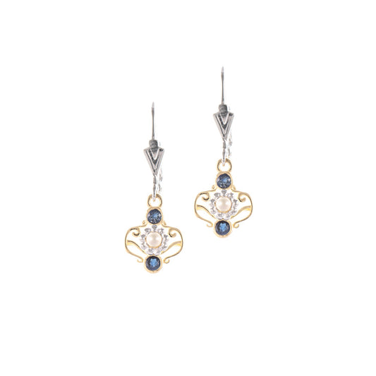 Ohrringe 925 Silber teilvergoldet Zirkonia blau Perle
