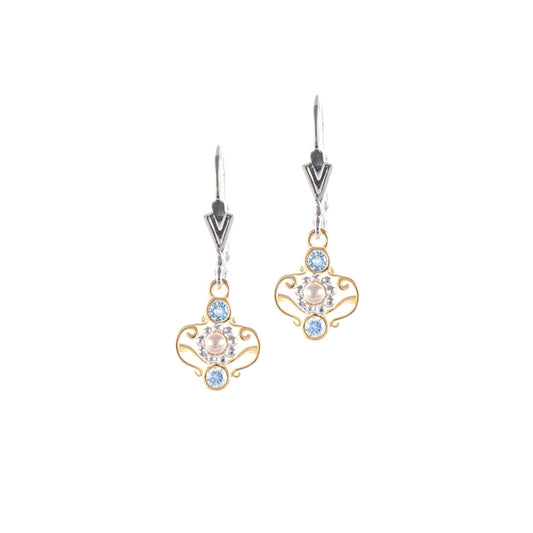 Ohrringe 925 Silber teilvergoldet Zirkonia hellblau Perle