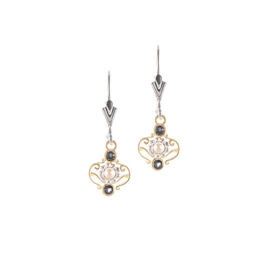 Ohrringe 925 Silber teilvergoldet Zirkonia anthrazit Perle
