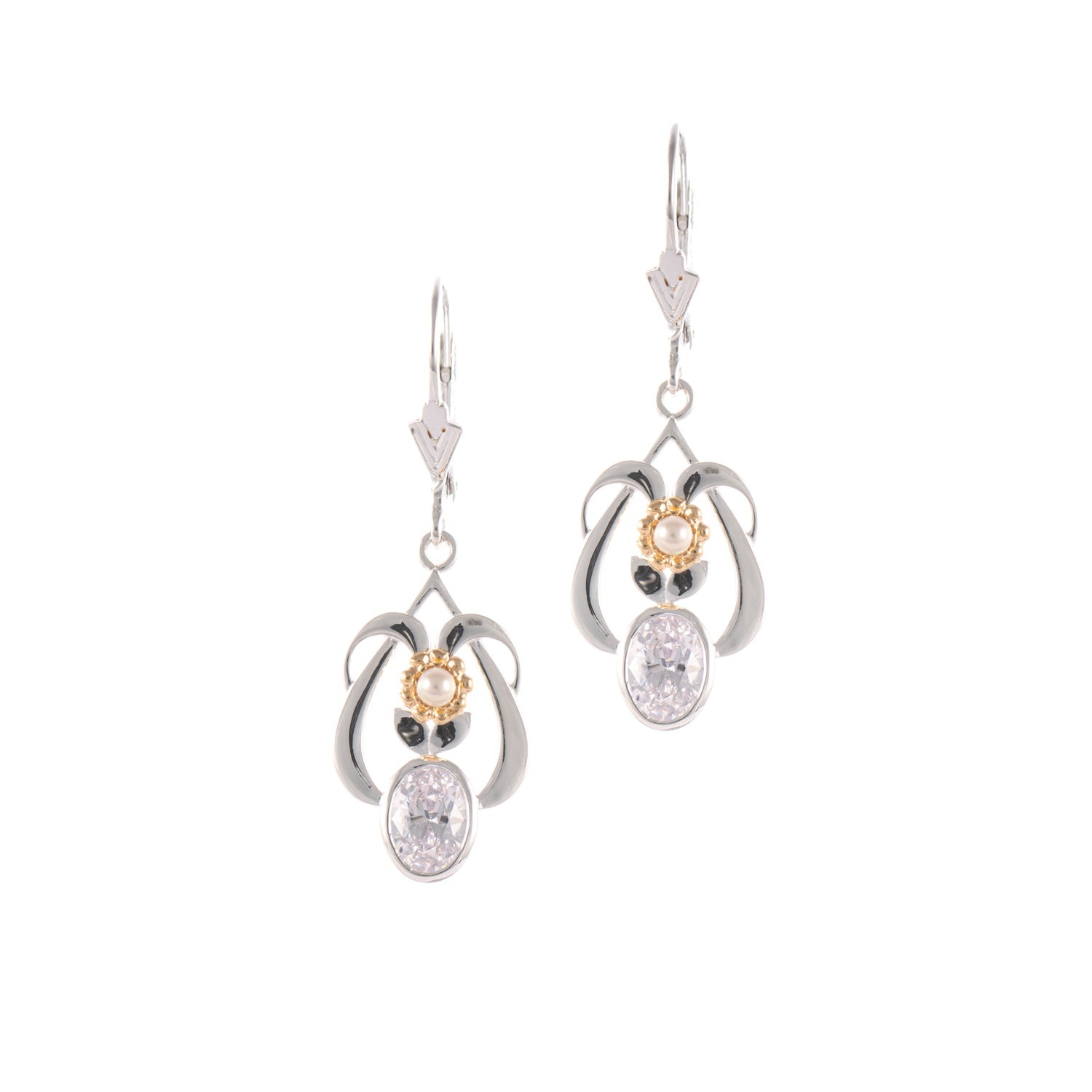 Ohrringe 925 Silber teilvergoldet Zirkonia weiss Perle