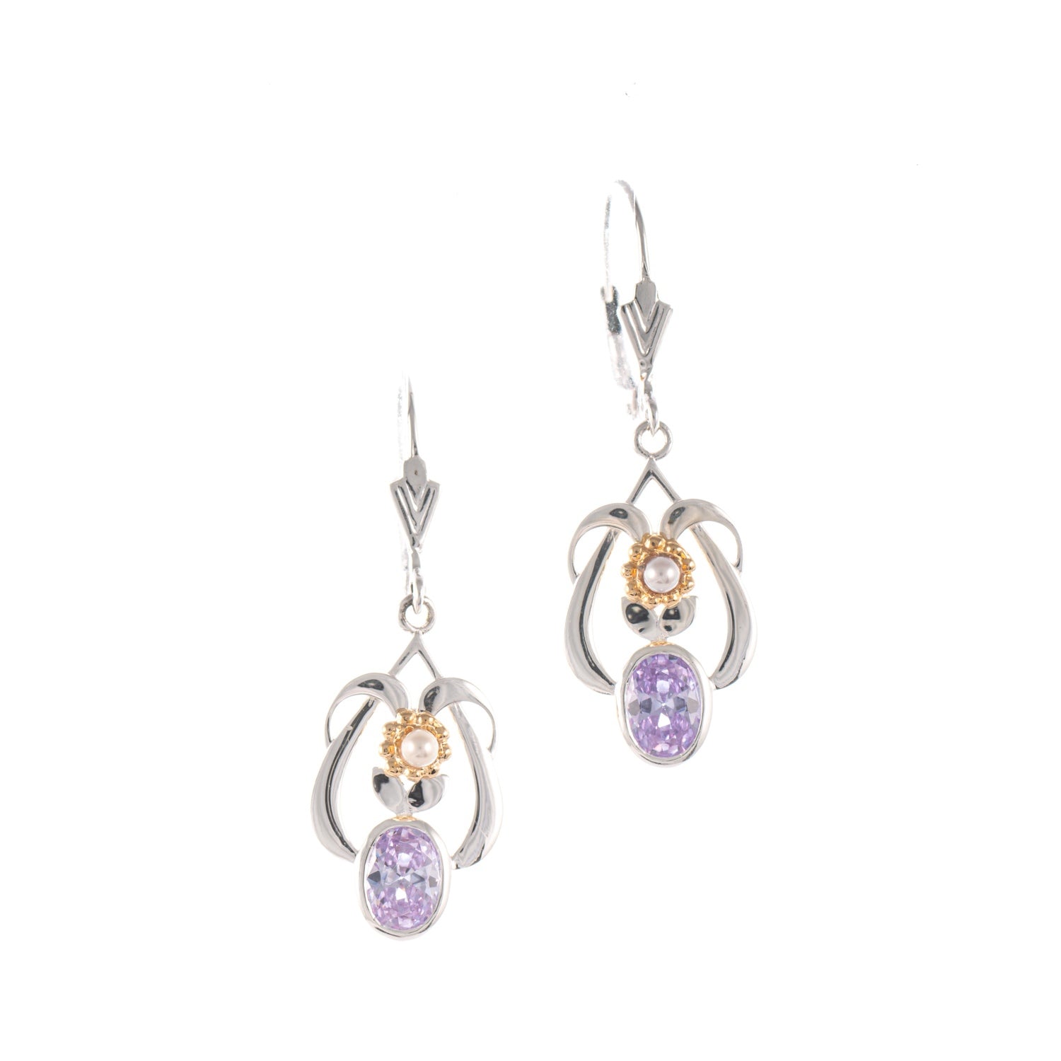 Ohrringe 925 Silber teilvergoldet Zirkonia flieder Perle
