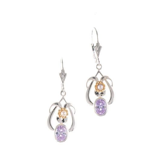 Ohrringe 925 Silber teilvergoldet Zirkonia flieder Perle