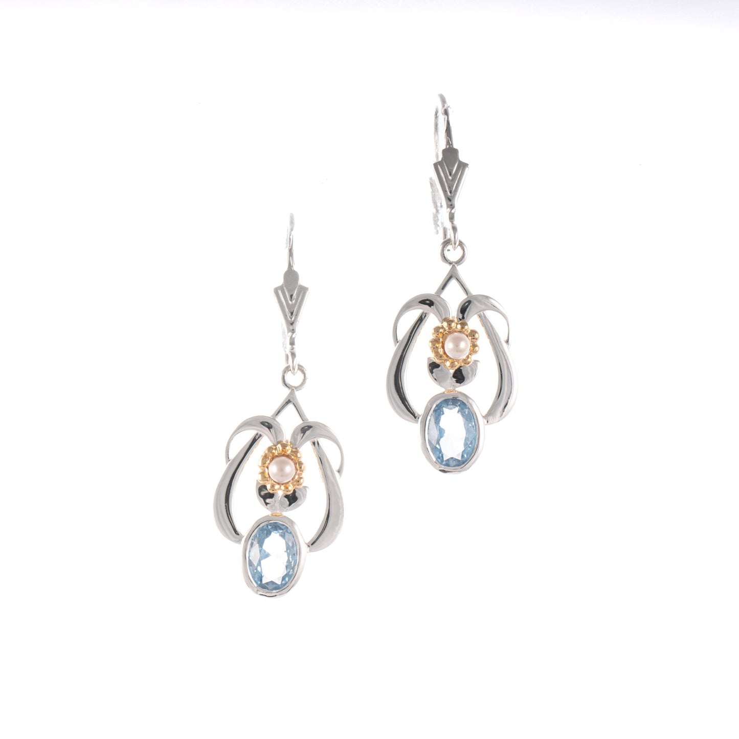 Ohrringe 925 Silber teilvergoldet Zirkonia hellblau Perle