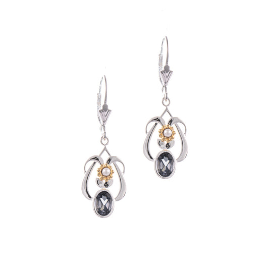 Ohrringe 925 Silber teilvergoldet Zirkonia anthrazit Perle