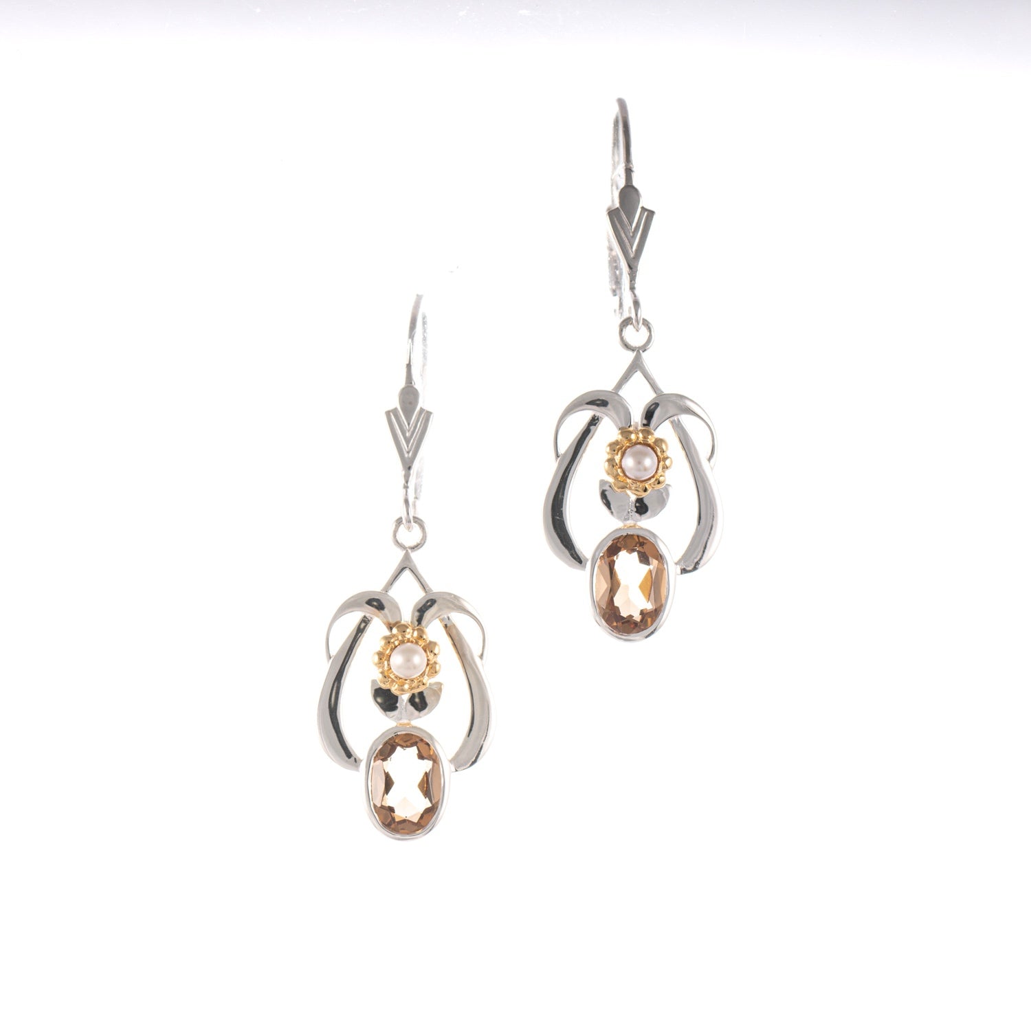 Ohrringe 925 Silber teilvergoldet Zirkonia cognac Perle