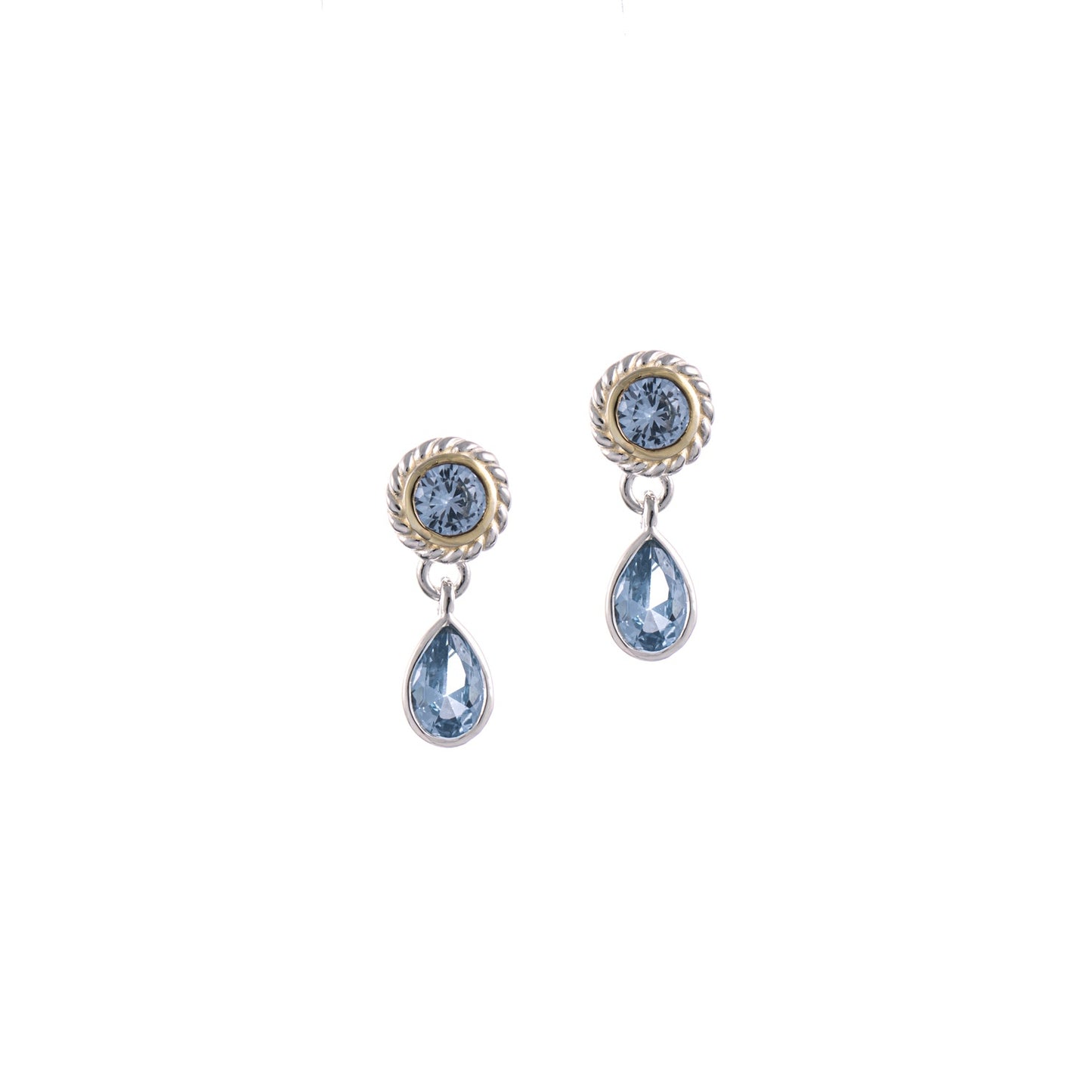 Ohrstecker 925 Silber teilvergoldet Zirkonia hellblau