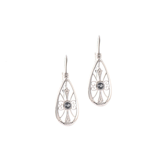 Ohrringe Bouton 925 Silber Zirkonia anthrazit
