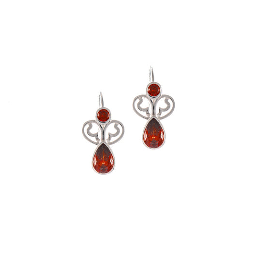 Ohrringe Bouton 925 Silber Zirkonia rot