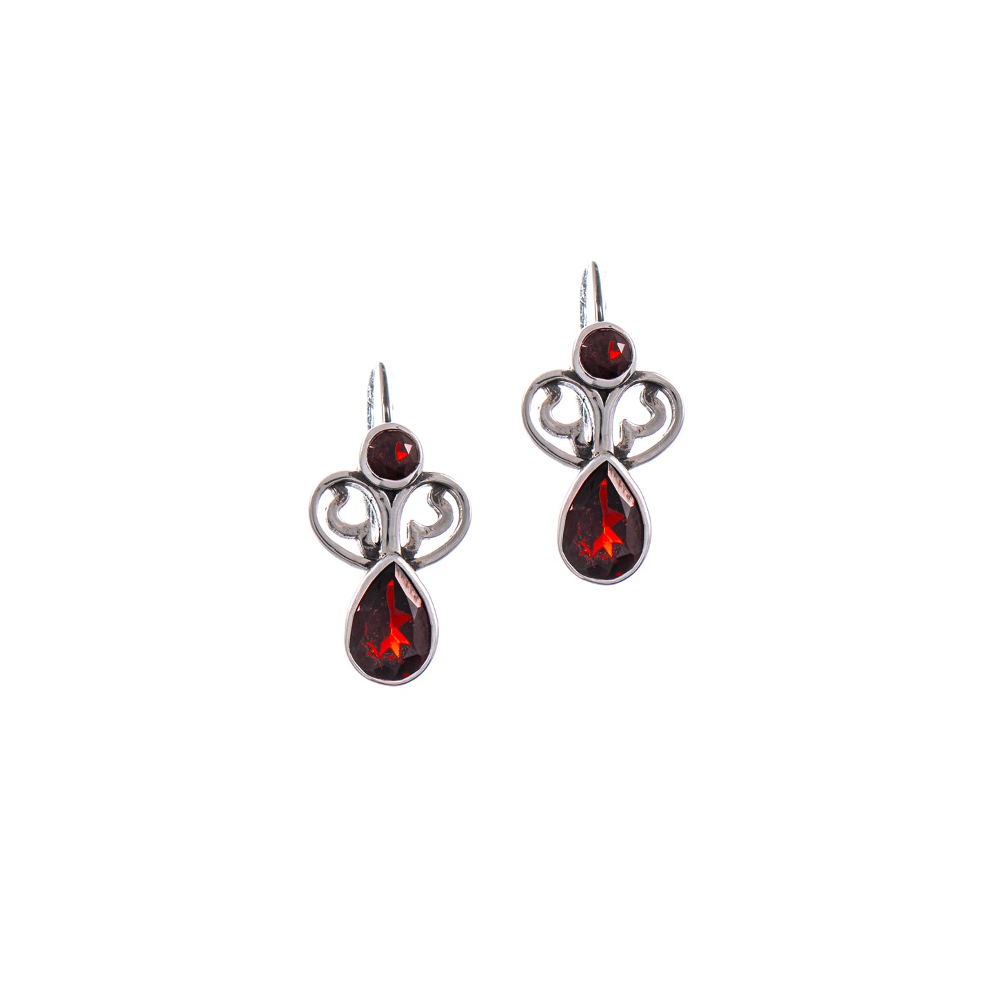 Ohrringe Bouton 925 Silber geschwärzt Granat