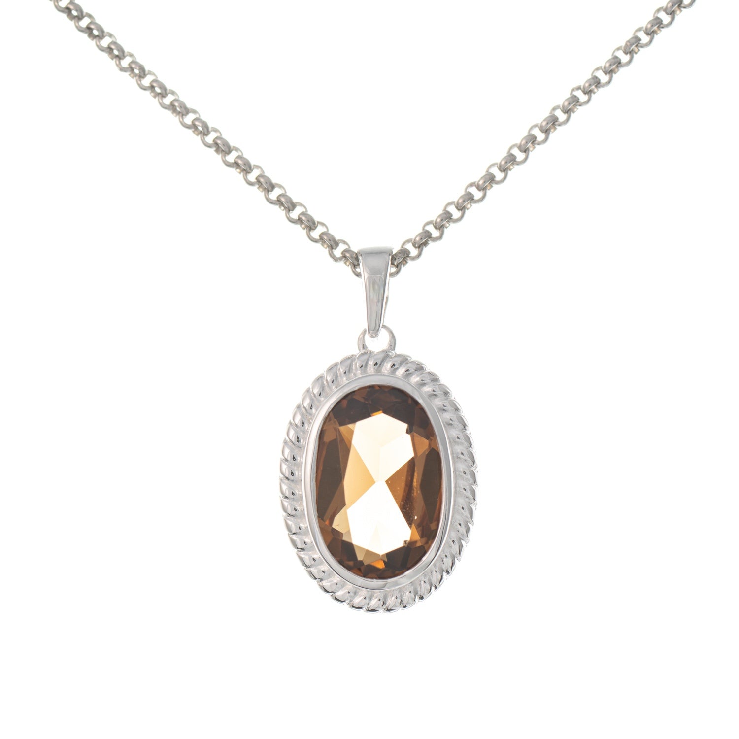 Anhänger mit Kette 925 Silber Zirkonia cognac