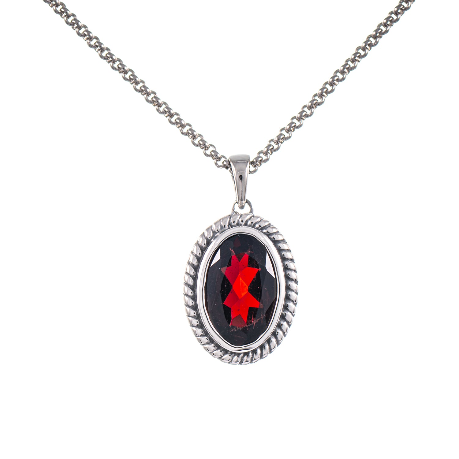 Anhänger mit Kette 925 Silber geschwärzt Granat