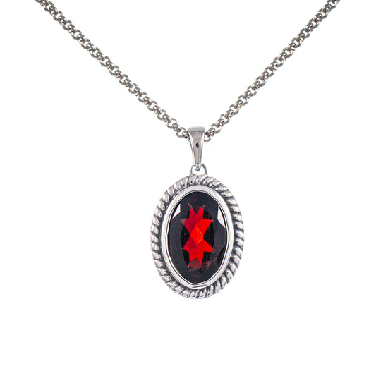 Anhänger mit Kette 925 Silber geschwärzt Granat