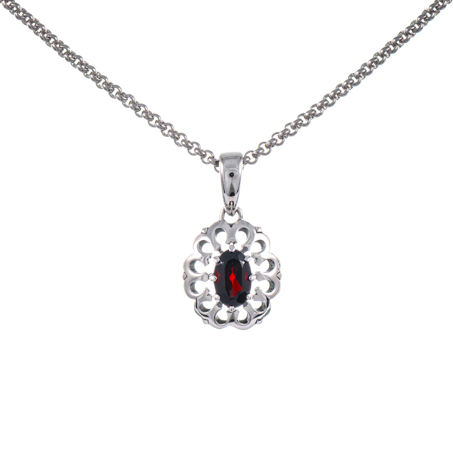 Anhänger mit Kette 925 Silber geschwärzt Granat