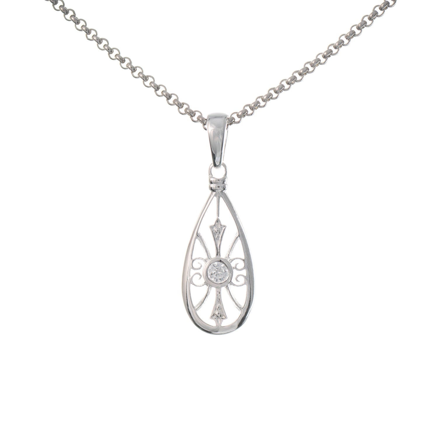 Anhänger mit Kette 925 Silber Zirkonia weiss