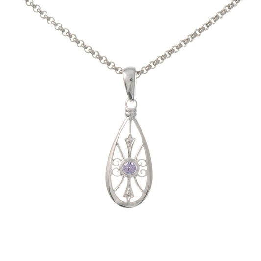 Anhänger mit Kette 925 Silber Zirkonia flieder