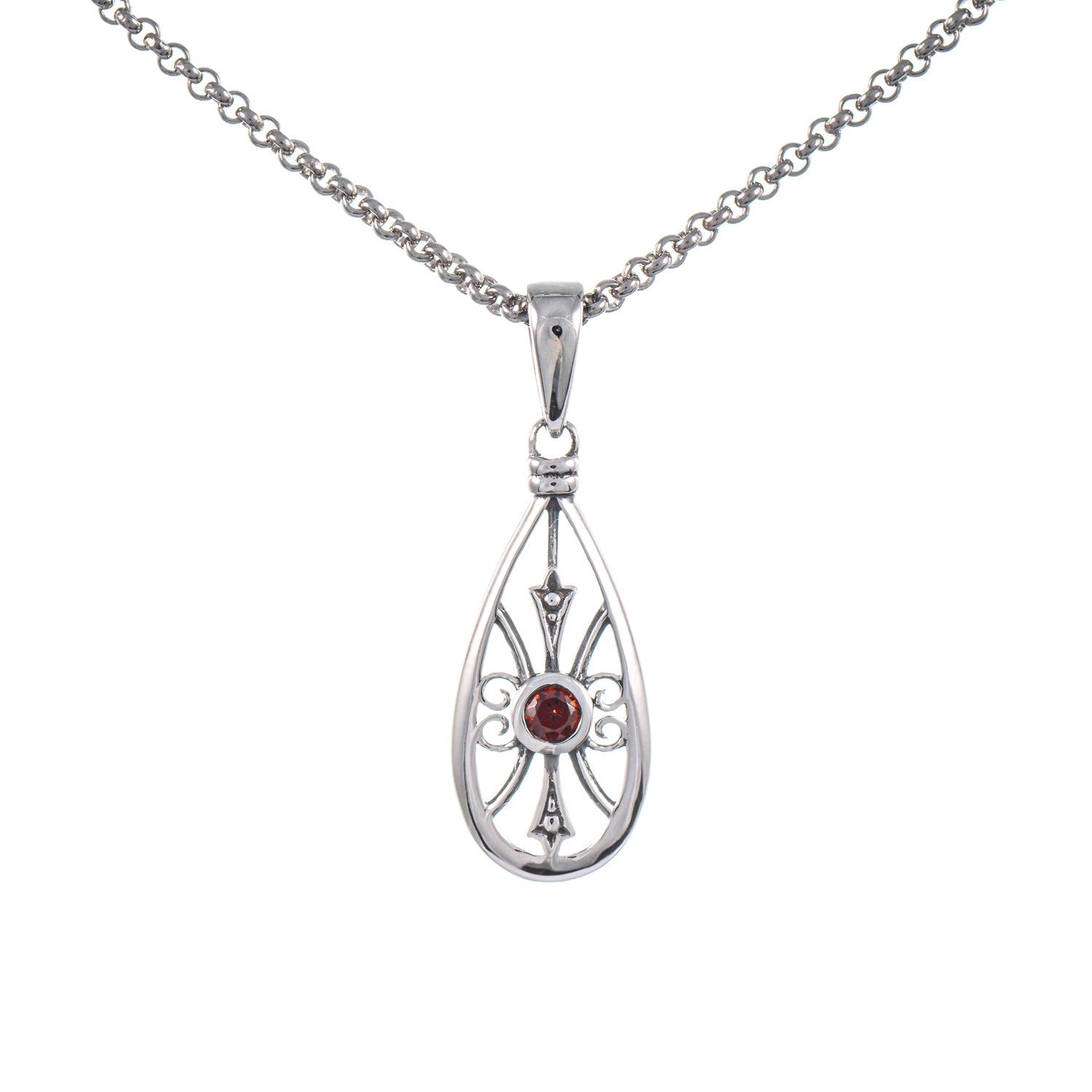 Anhänger mit Kette 925 Silber geschwärzt Granat