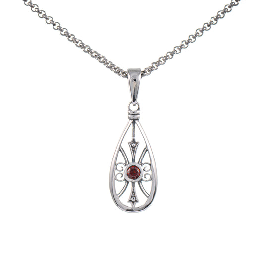 Anhänger mit Kette 925 Silber geschwärzt Granat