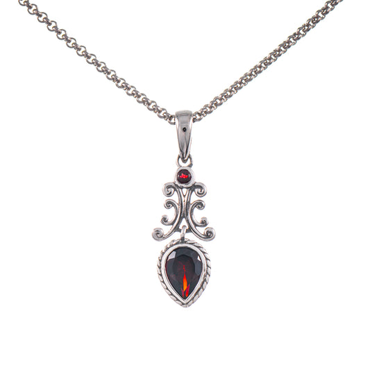 Anhänger mit Kette 925 Silber geschwärzt Granat
