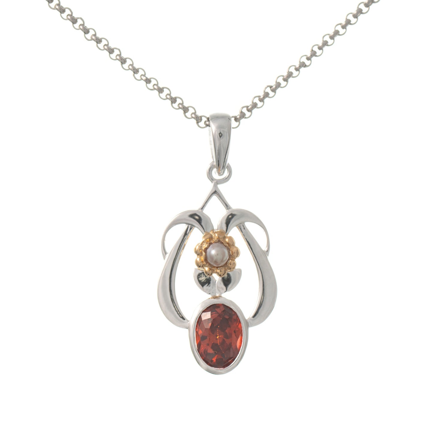 Anhänger mit Kette 925 Silber teilvergoldet Zirkonia rot Perle