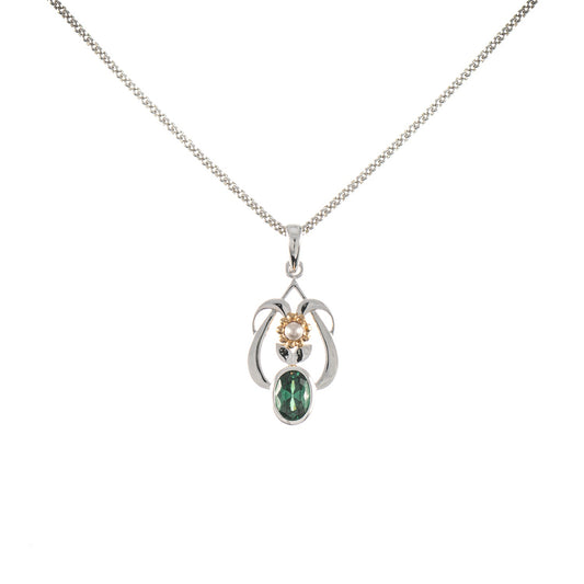 Anhänger mit Kette 925 Silber teilvergoldet Zirkonia grün Perle