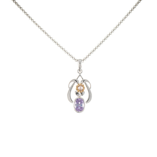 Anhänger mit Kette 925 Silber teilvergoldet Zirkonia flieder Perle