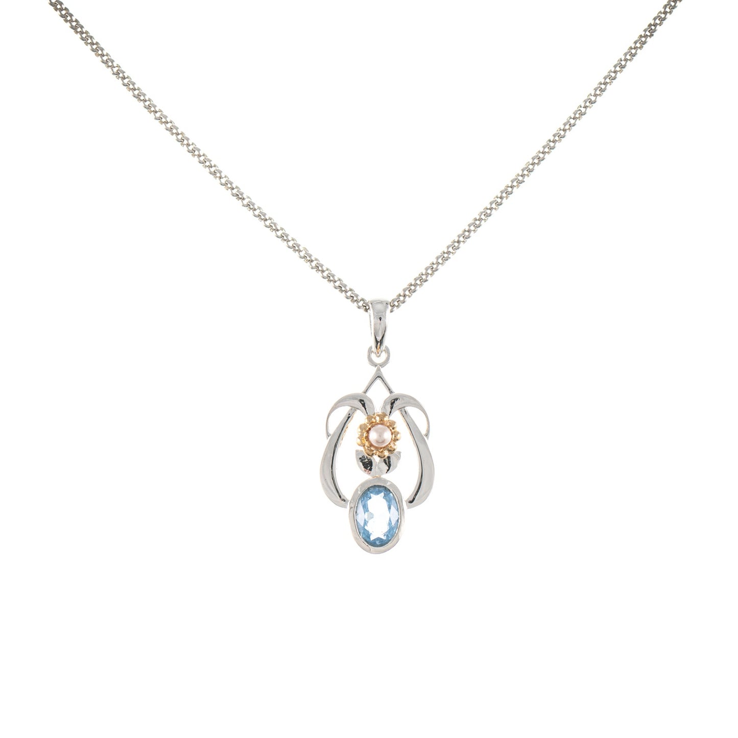 Anhänger mit Kette 925 Silber teilvergoldet Zirkonia hellblau Perle