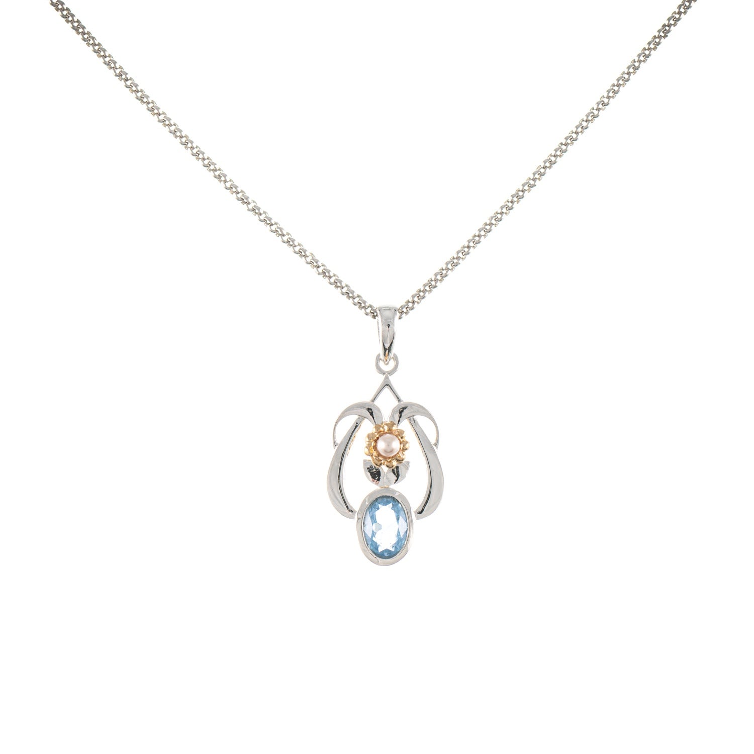 Anhänger mit Kette 925 Silber teilvergoldet Zirkonia hellblau Perle