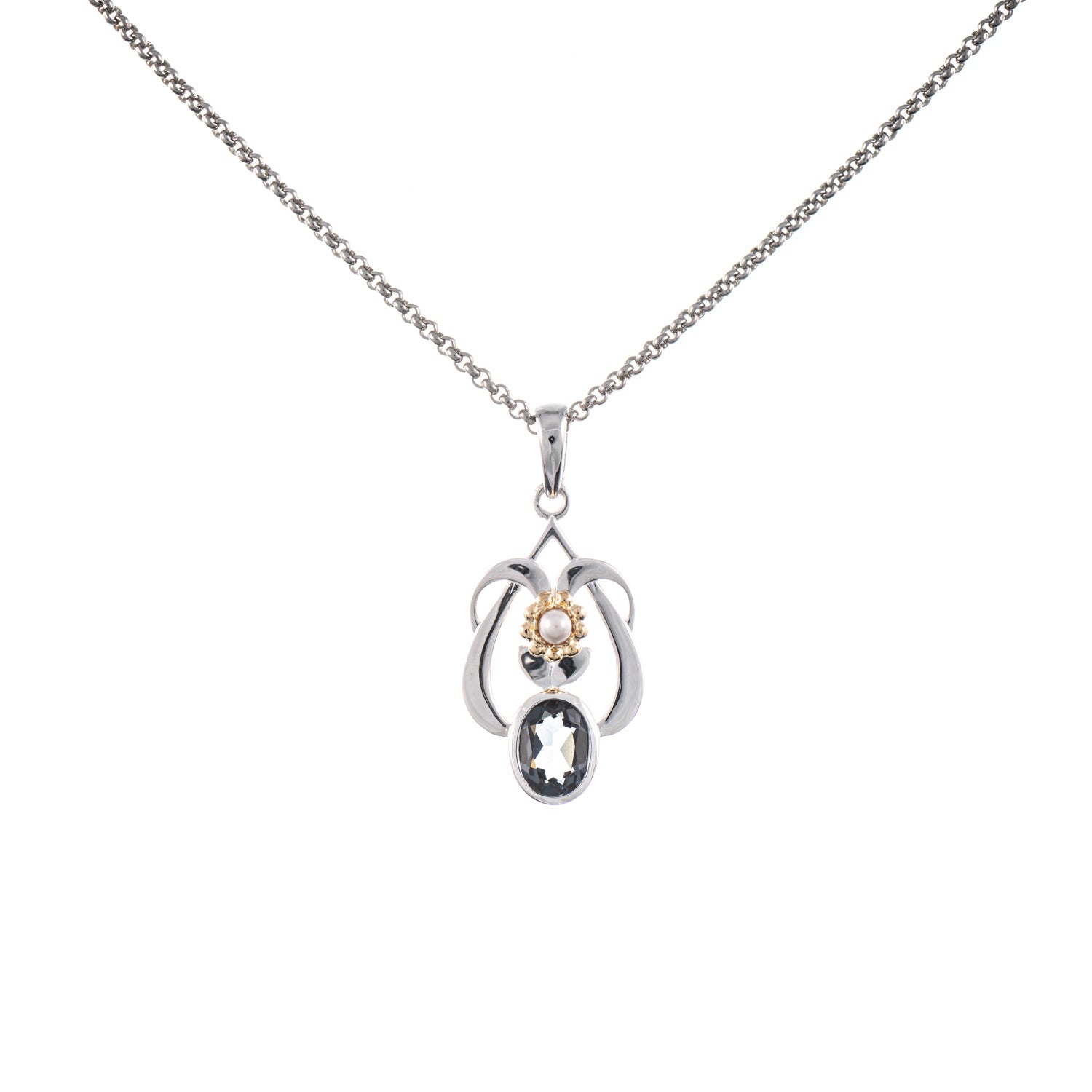 Anhänger mit Kette 925 Silber teilvergoldet Zirkonia anthrazit Perle