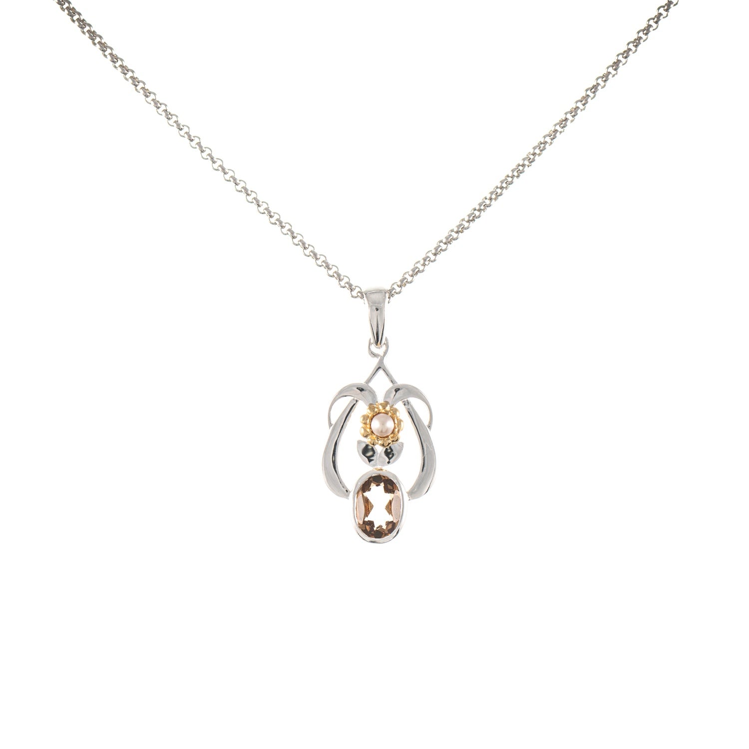 Anhänger mit Kette 925 Silber teilvergoldet Zirkonia cognac Perle