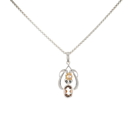 Anhänger mit Kette 925 Silber teilvergoldet Zirkonia cognac Perle