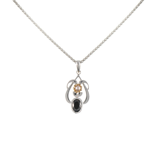 Anhänger mit Kette 925 Silber teilvergoldet Zirkonia schwarz Perle