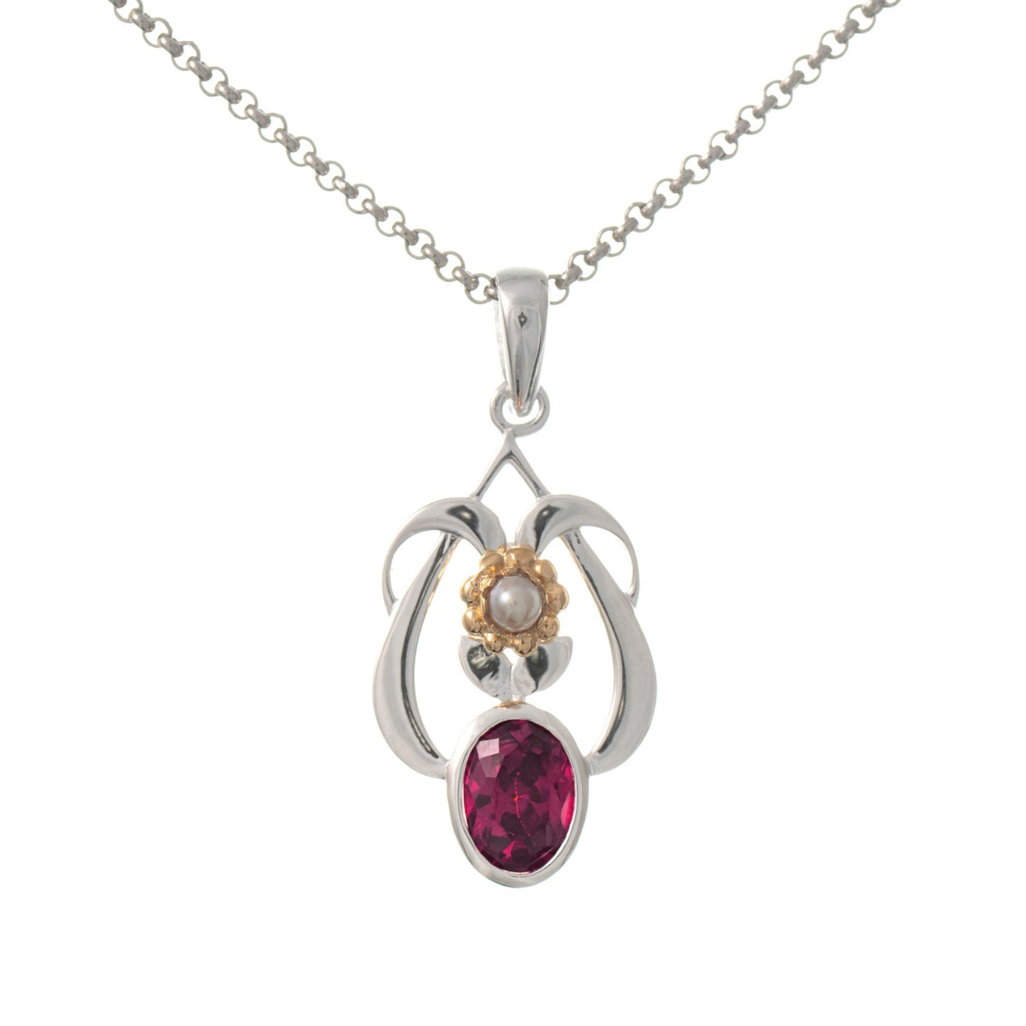 Anhänger mit Kette 925 Silber teilvergoldet Zirkonia beere Perle