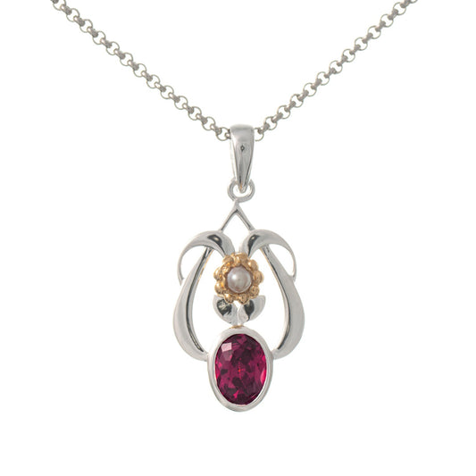 Anhänger mit Kette 925 Silber teilvergoldet Zirkonia beere Perle