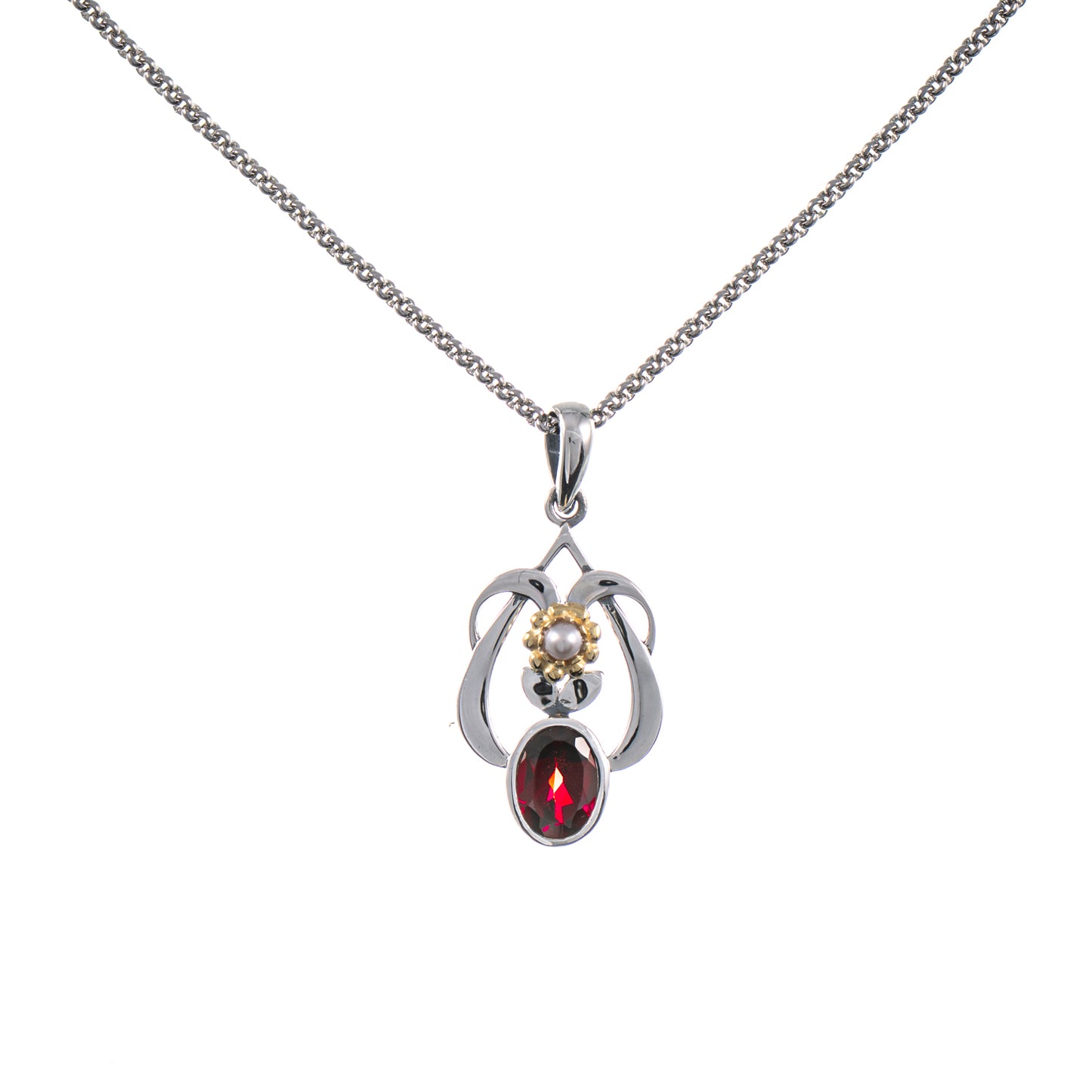Anhänger mit Kette 925 Silber geschwärzt Granat Perle