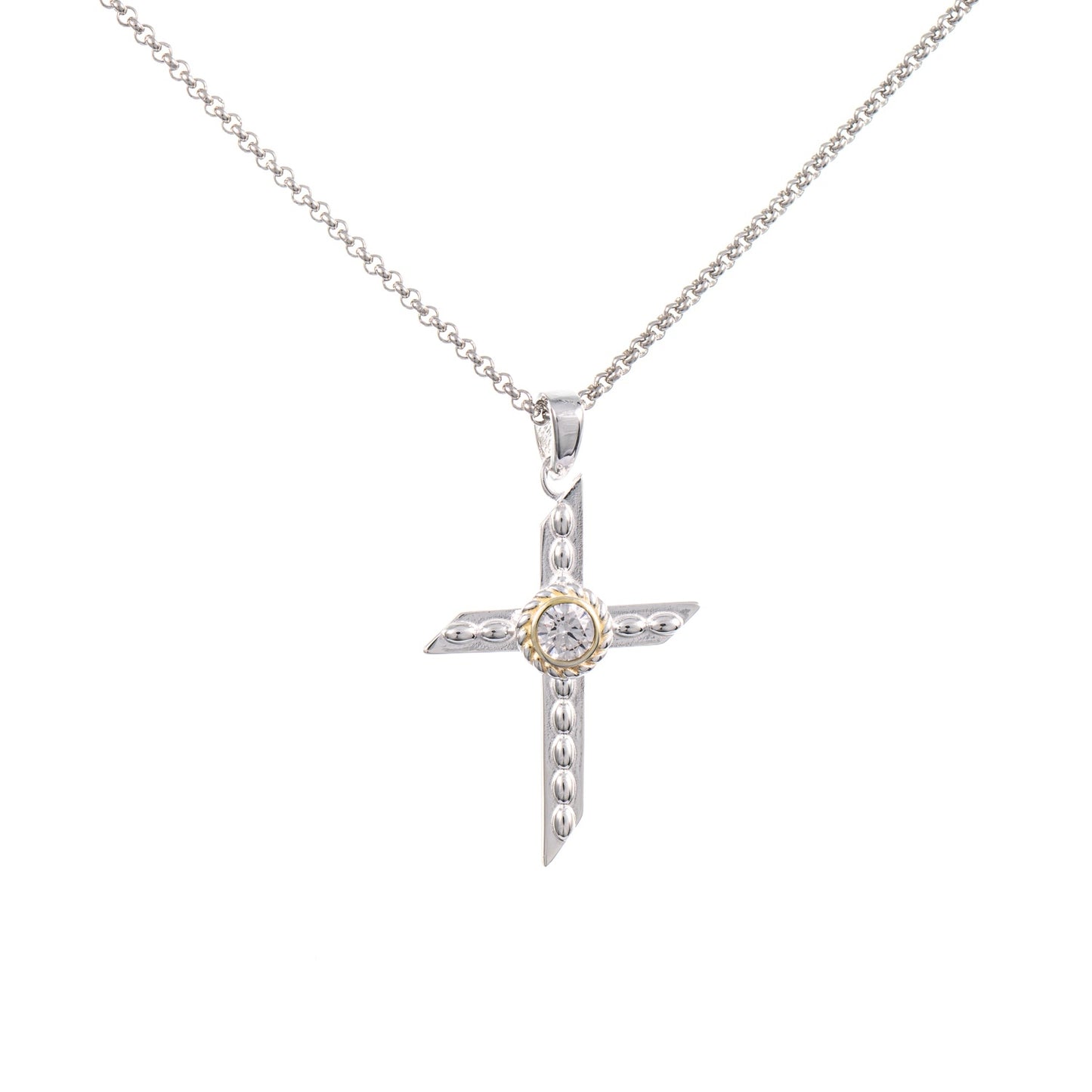 Anhänger Kreuz mit Kette 925 Silber teilvergoldet Zirkonia weiss