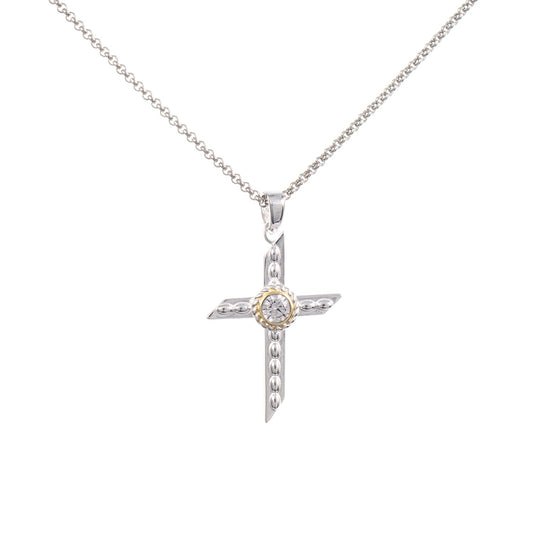 Anhänger Kreuz mit Kette 925 Silber teilvergoldet Zirkonia weiss