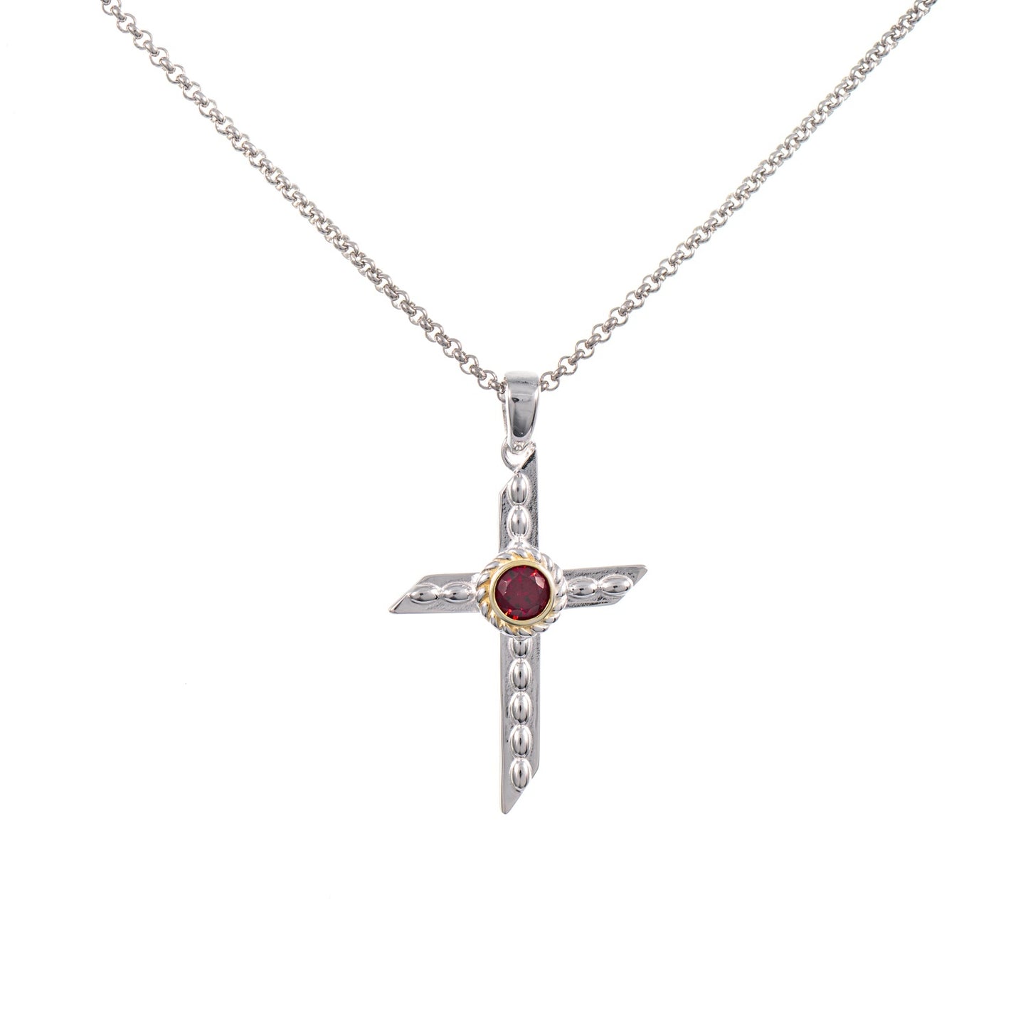 Anhänger Kreuz mit Kette 925 Silber teilvergoldet Zirkonia rot