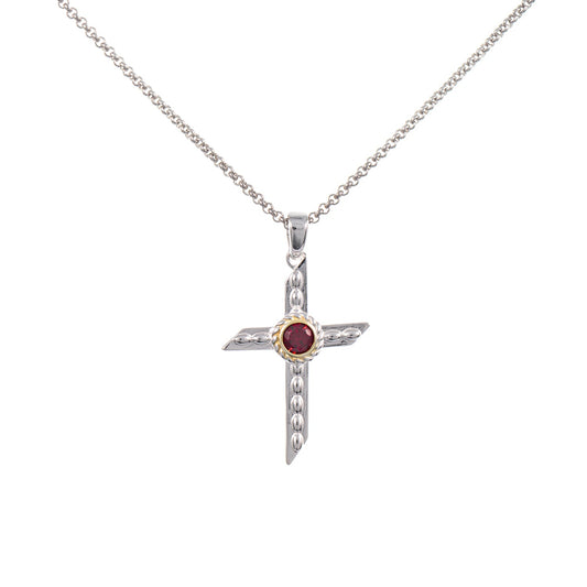 Anhänger Kreuz mit Kette 925 Silber teilvergoldet Zirkonia rot