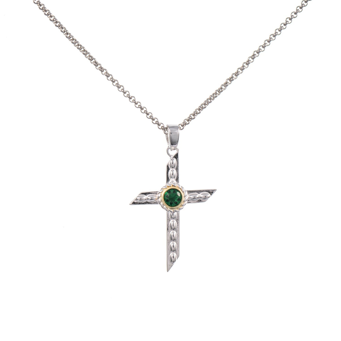 Anhänger Kreuz mit Kette 925 Silber teilvergoldet Zirkonia grün