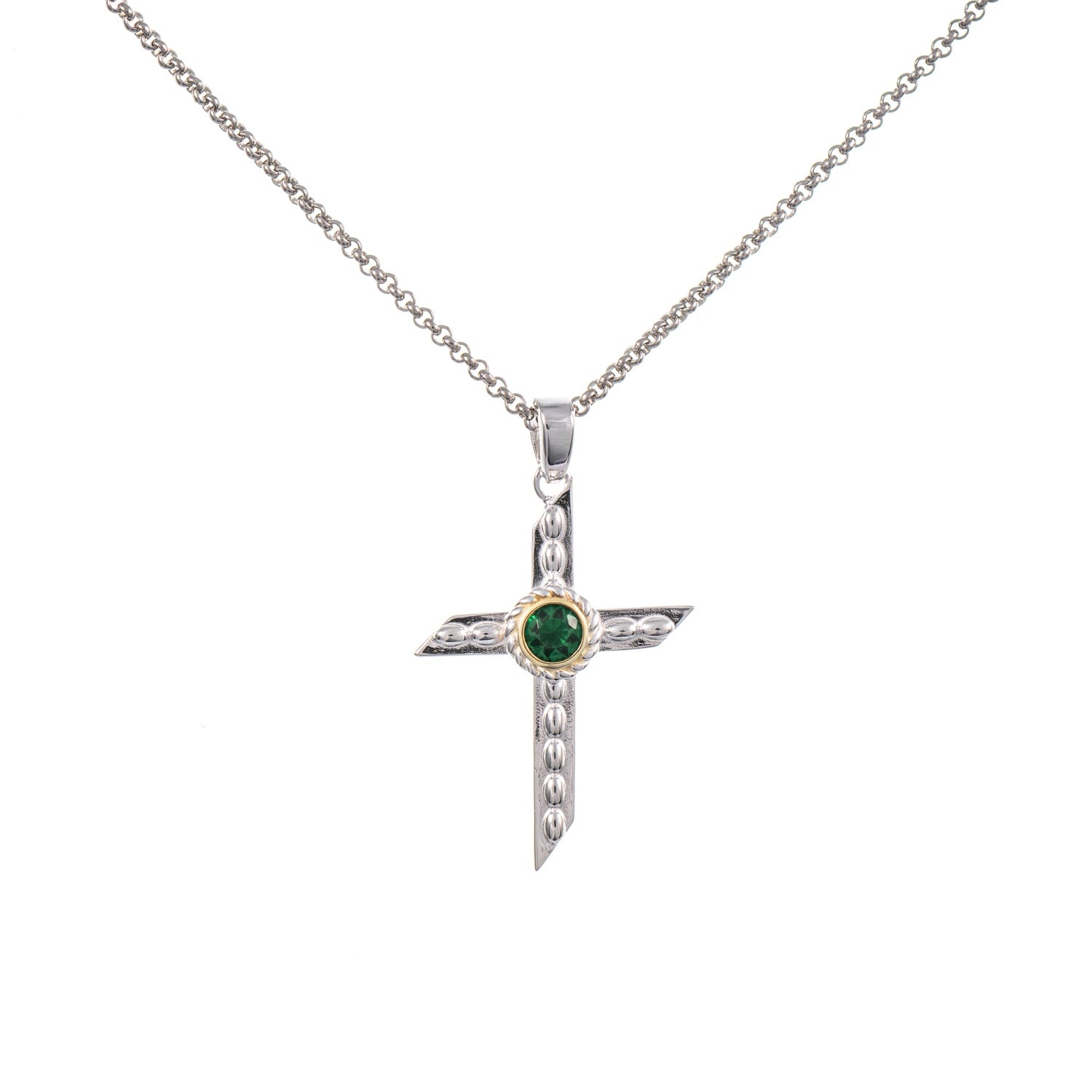 Anhänger Kreuz mit Kette 925 Silber teilvergoldet Zirkonia grün