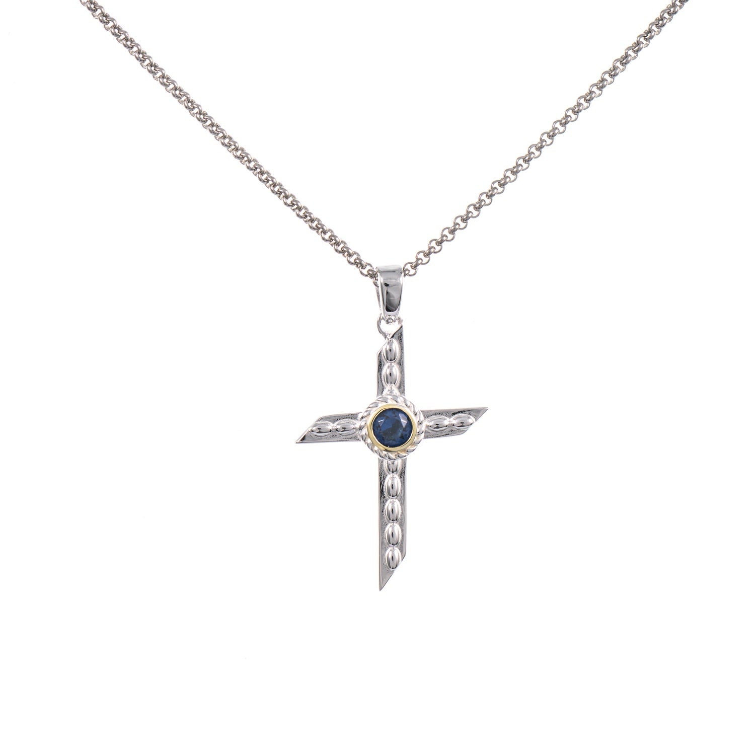 Anhänger Kreuz mit Kette 925 Silber teilvergoldet Zirkonia blau