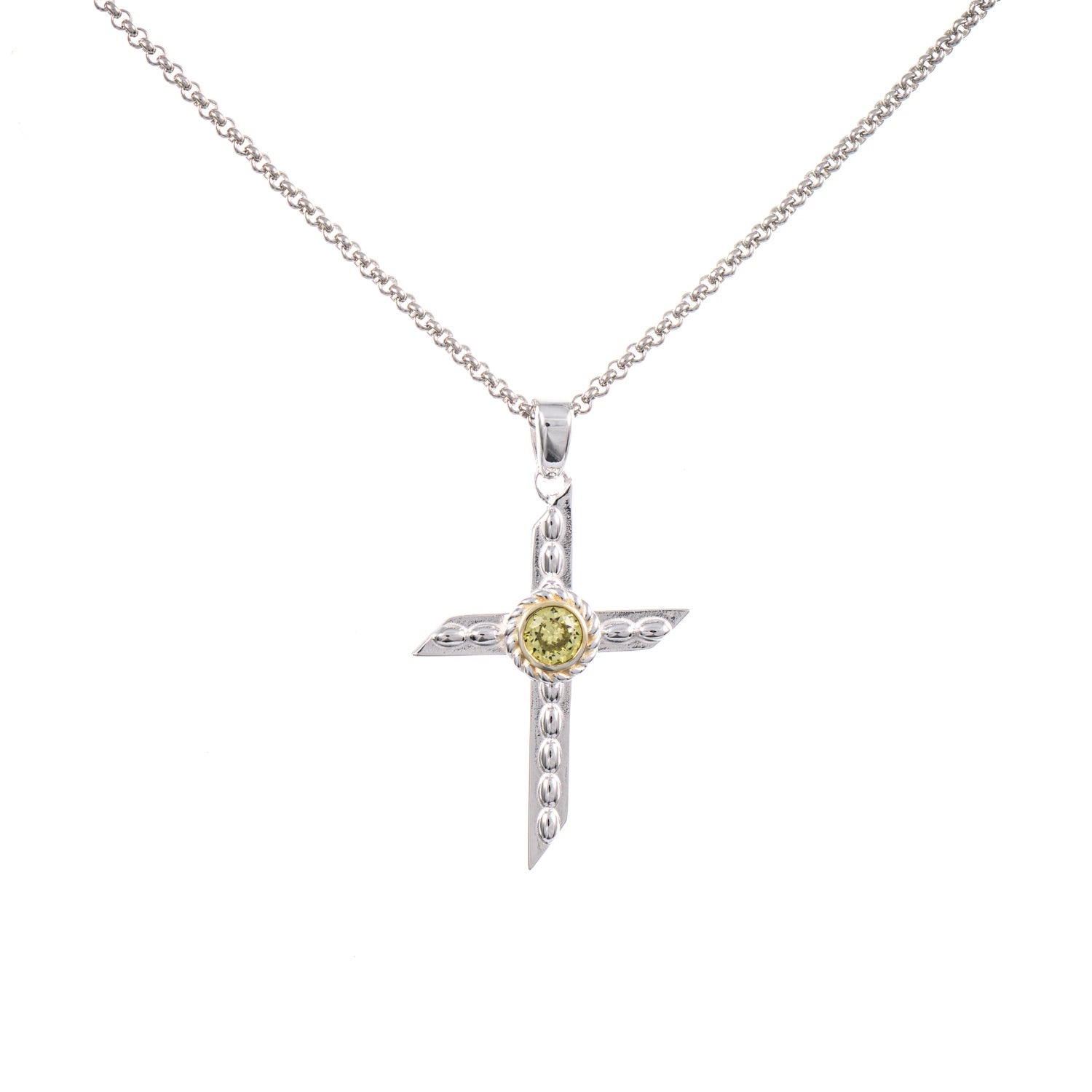 Anhänger Kreuz mit Kette 925 Silber teilvergoldet Zirkonia hellgrün
