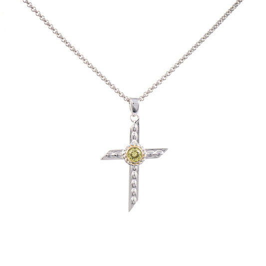 Anhänger Kreuz mit Kette 925 Silber teilvergoldet Zirkonia hellgrün