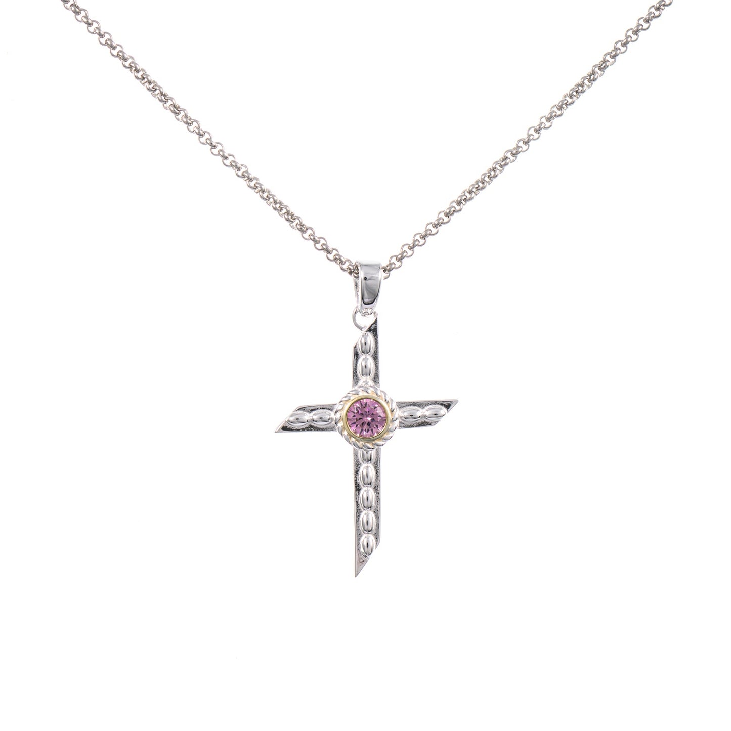 Anhänger Kreuz mit Kette 925 Silber teilvergoldet Zirkonia rosa