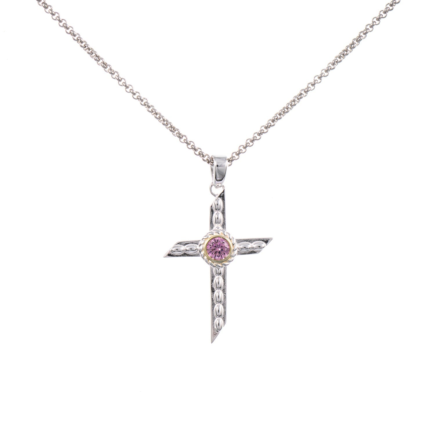 Anhänger Kreuz mit Kette 925 Silber teilvergoldet Zirkonia rosa
